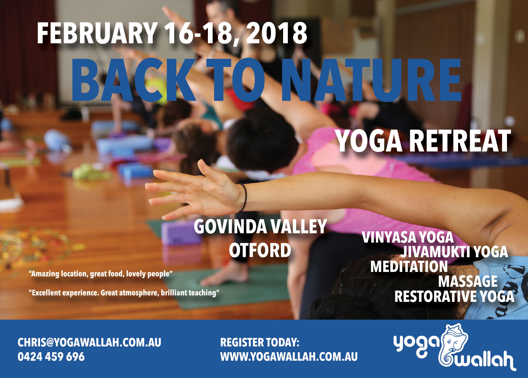 4th Back to Nature Yoga Retreat Feb 16-18, flyer front page