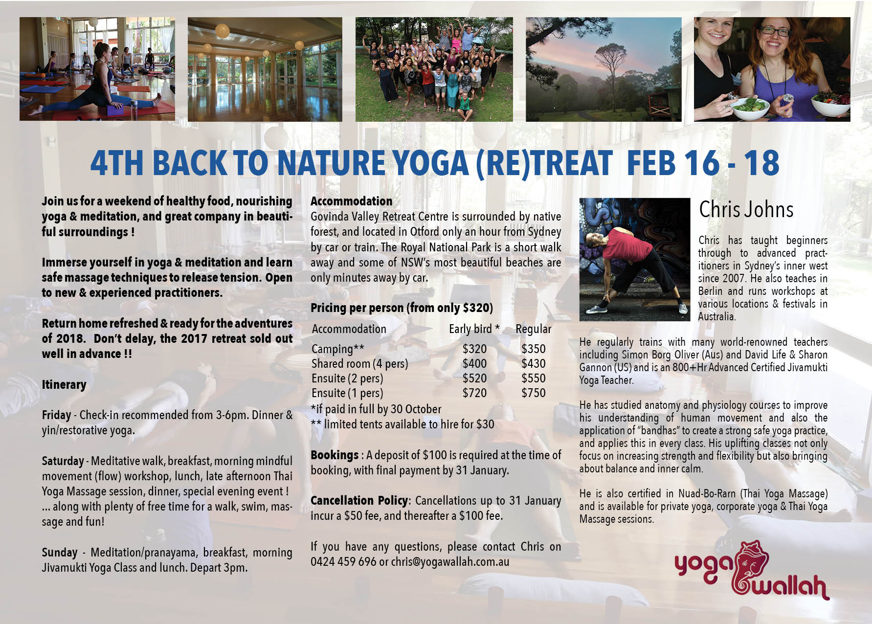 4th Back to Nature Yoga Retreat Feb 16-18, flyer back page 